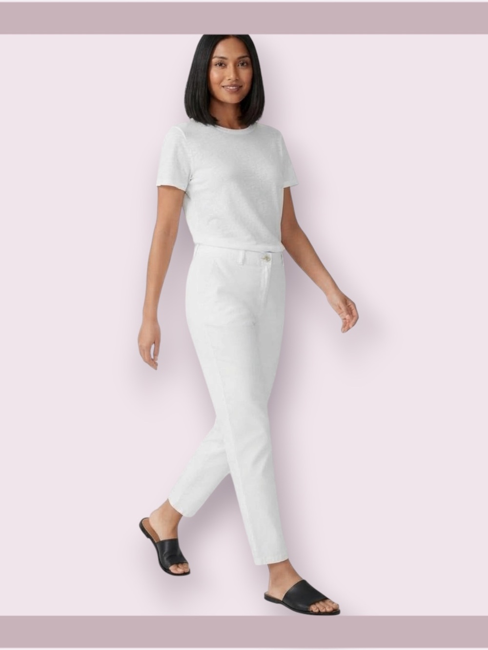 Eileen Fisher White Cotton Hemp Tapered Pants